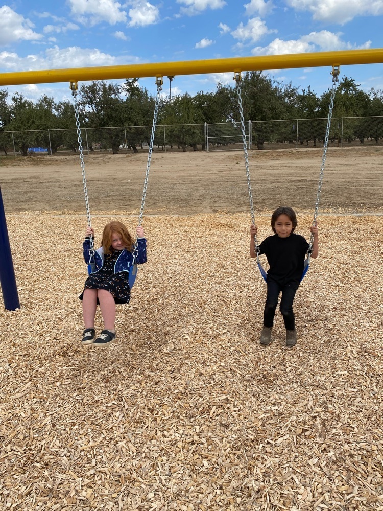 kindergarten students on the swings