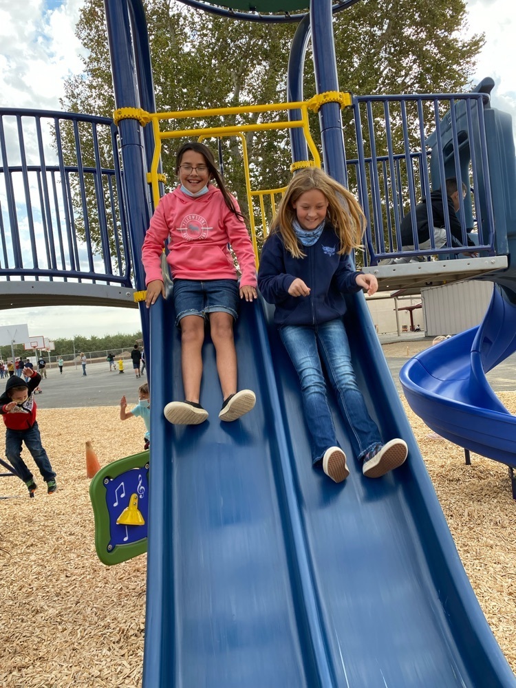 5th grade students going down the slide
