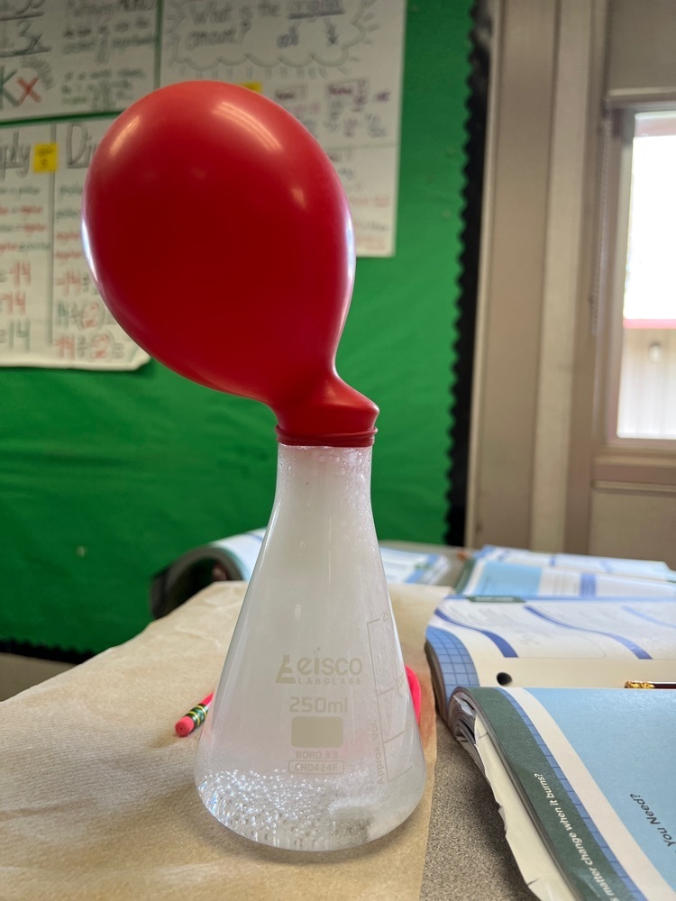 a ballon on top of a flask, filled with carbon dioxide 